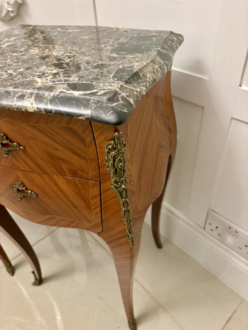 Antique Pair of Quality French Louis XV Style Marble-Top Bedside Cabinets